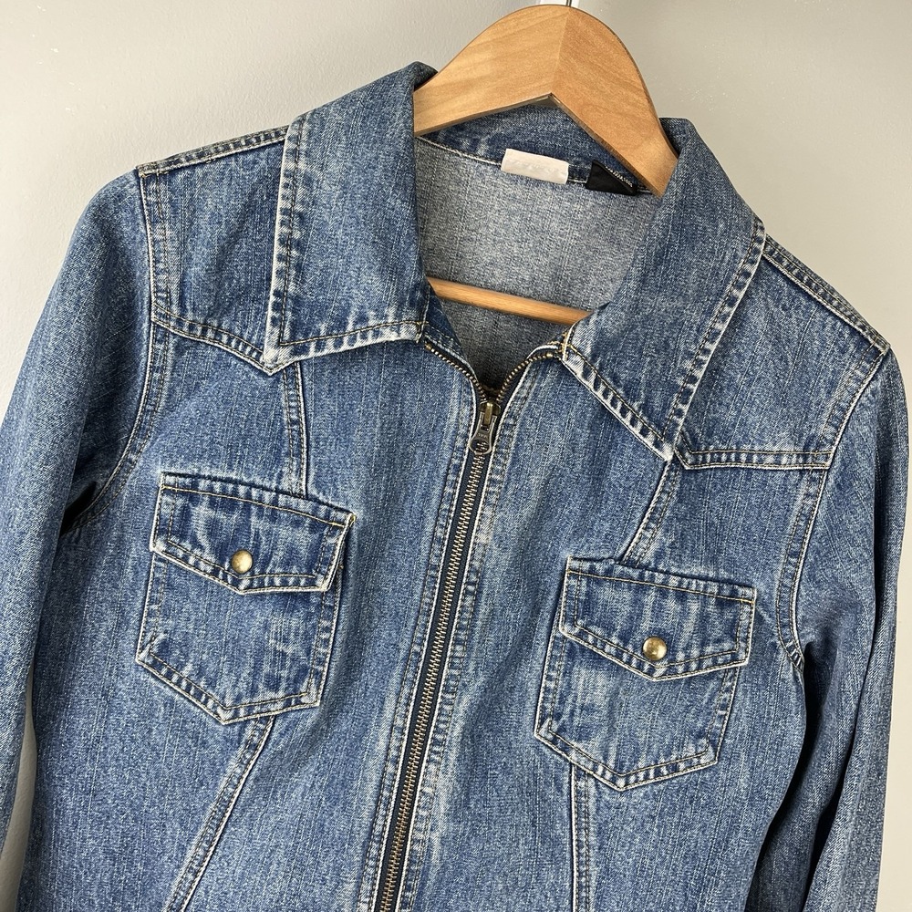 Vintage Y2K Arizona Jeans Denim Jacket Womens L Full Zip‎ 100% Cotton Western